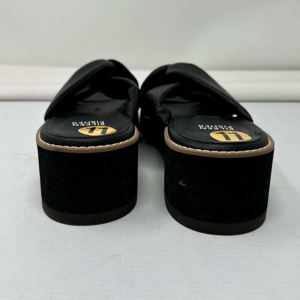 Eileen Fisher Black Leather Wedge Sandals Heel Minimalist Size 11 - Picture 4 of 6